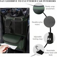 Car Organizer Storage Between Seats, Leather Large Capacity Automobile Handbag Hanging Store Content Bag, Auto Console Organizer Holder For Snack Phone Document Storages, Car Accessories (Black) - Green - View 3