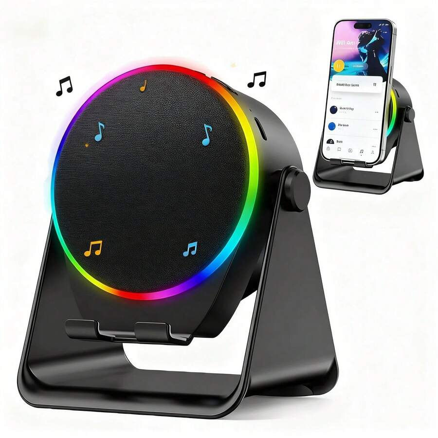 Soporte de altavoz con luz ambiental colorida y sensor inalámbrico de sonido envolvente HD - Negro - Ver 1