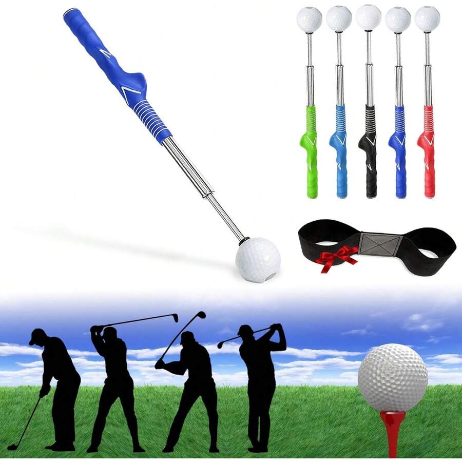 Entrenador de Golf, Palos Telescópicos, Ayuda de Entrenamiento de Swing de Golf Retráctil, Agarre de Entrenamiento de Golf para Golfistas Diestros y Zurdos - Azul cielo - Ver 1