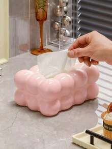 1pc Large Capacity Cute Pom Pom Plastic Tissue Box, High-End Luxury Decoration For Living Room Coffee Table, Napkin/Facial Tissue Holder, 25cm L X 16cm W X 11cm H - Multicolor - View 9