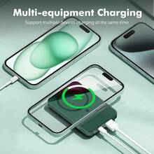 10000mAh Magnetic Wireless Power Bank, 22.5W Fast Charging, Compatible With IOS 17/16/15/14/13/Pro/Mini/Pro Max, Portable Charger, Suitable For Outdoor Travel, Camping And Emergency Backup, An Ideal Gift For Family And Friends - màu xanh lá - Xem 7