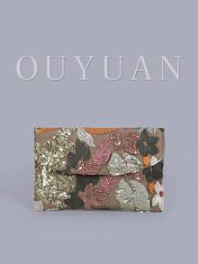 Sequin Embroidered Floral Envelope Clutch, Women's Fashion Sequin Patchwork Handbag, Party Evening Bag, Random Cut, Suitable For Women, Suitable For Parties, Weddings, Galas, Etc., Perfectly Matches Holiday Party Dresses, Evening Gowns And Sequin Dresses. Shiny Sequin Bag, Elegant Choice For Women. - Multicolor - View 3