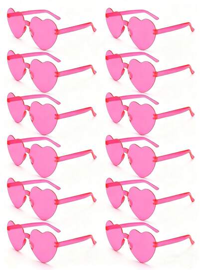 1/7/13/20pcs Set Heart-Shaped Candy Color Frameless Funny Love Heart Glasses, Unisex Party Favor Glasses