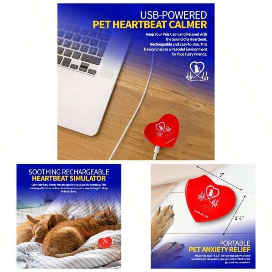 Simulador de latido cardaco recargable con para aliviar la ansiedad de mascotas y ayuda calmante para tu gato, gatito, perro y cachorro - Rojo - Ver 1