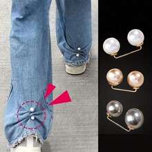 2 chiếc kẹp mắt cá chân bằng vải denim đính ngọc trai giả, ghim cài chống phản quang, kẹp giày chống trượt, dây thắt lưng điều chỉnh độ dài quần cho nữ - Nhiều màu - Xem 3