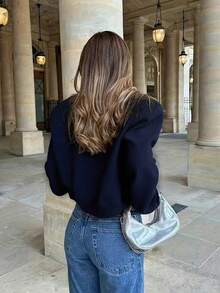 Women's Fashion Short Baseball Collar Long Sleeve Woven Fabric Casual Top