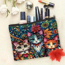 Cat Print Zipper Cosmetic Bag - Lightweight And Multifunctional Women's Travel Cosmetic Bag, A Thoughtful Gift For Mom, Sister And Friends