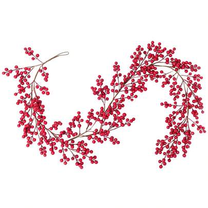 DearHouse 6 英尺红色浆果圣诞花环，人造浆果花环室内外家居装饰冬季节日新年装饰圣诞装饰房间装饰