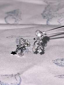 1pc Love Tassel Titanium Steel Ear Studs, Sparkling Diamond Spiral Ear Studs, Anti Allergy, Sweet And Cool, Niche Design Earrings,Ladies' Daily Party Accessories, Fashionable Jewelry, Best Friend Gifts - Silver - View 5