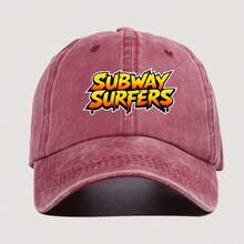 Suitable For Men And Women Interesting Hat Subway Surfers Logo Print On Dark Gray Cap Patterned Hat - 酒紅色 - 查看 2