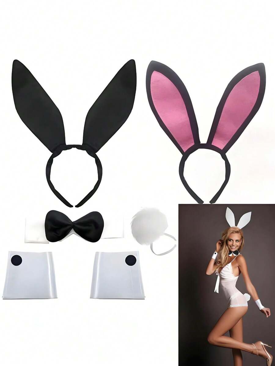 Conjunto de diademas con orejas de conejo para fiesta de Pascua, Halloween, baile, botón, diadema con orejas de conejo en 3D, cómoda y duradera, para fotos, fiestas, cumpleaños, Año Nuevo, actuaciones en escenario y talla grande