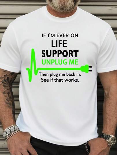 Camiseta divertida de humor de muerte para hombres - "Si alguna vez estoy en soporte vital, desenchufenme" camiseta gráfica - Púrpura real con línea de latido verde - Camiseta casual de cuello redondo para uso diario y visitas al hospital - Ropa de talla grande y alta - Regalo divertido para hombres, idea de regalo humorística, diseño de impresión audaz, tela duradera, amantes del humor, ropa humorística, camiseta de manga corta, ajuste cómodo, hombres amantes del humor, TALLA GRANDE