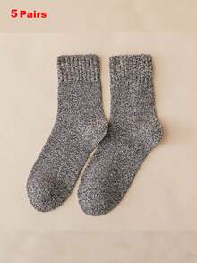 5 Pairs Men Thick Wool Knit Socks, Warm Casual Unisex Mid-Calf Socks Suitable For Autumn And Winter, Women Knee High Socks And Tights, Fall