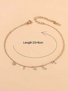 Rhinestone Charm Anklet - Yellow Gold - View 4