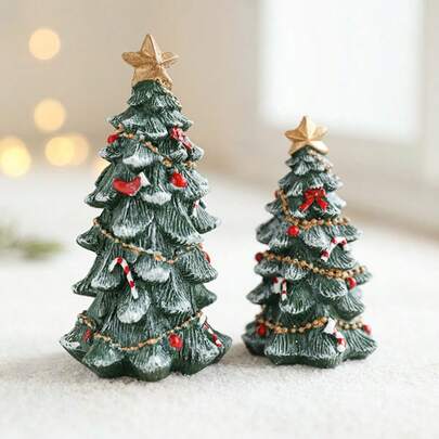 2 件圣诞装饰品、圣诞树桌面雕像装饰、小型圣诞树家居装饰、圣诞礼物、室内圣诞装饰、场景装饰、节日装饰、房间装饰、家居装饰、办公室装饰、主题派对装饰、适用于圣诞节、万圣节装饰、秋季家居装饰收藏品