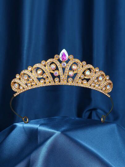 1 peça de coroa e adereço de cabeça dourados para mulheres, coroa de cristal para casamento, adequado para meninas, adereço de cabeça de cristal, adequado para aniversários, festas dançantes, celebrações de festivais, festas de noivas, presentes de Halloween