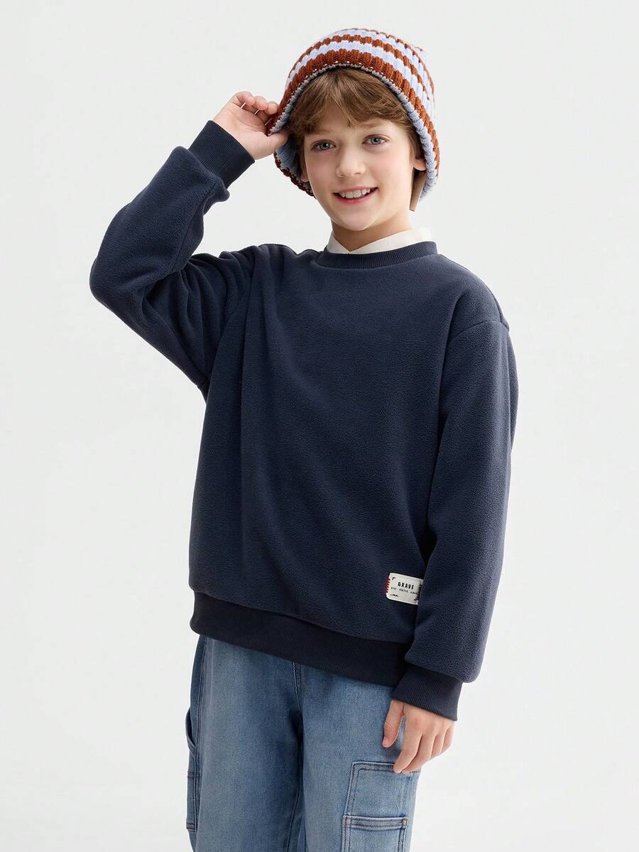 Balabala BalaOne Kids' Fleece Sweatshirt 2025 Winter, Anti-Static Polar Fleece For Boys & Girls - Dark Blue - View 1