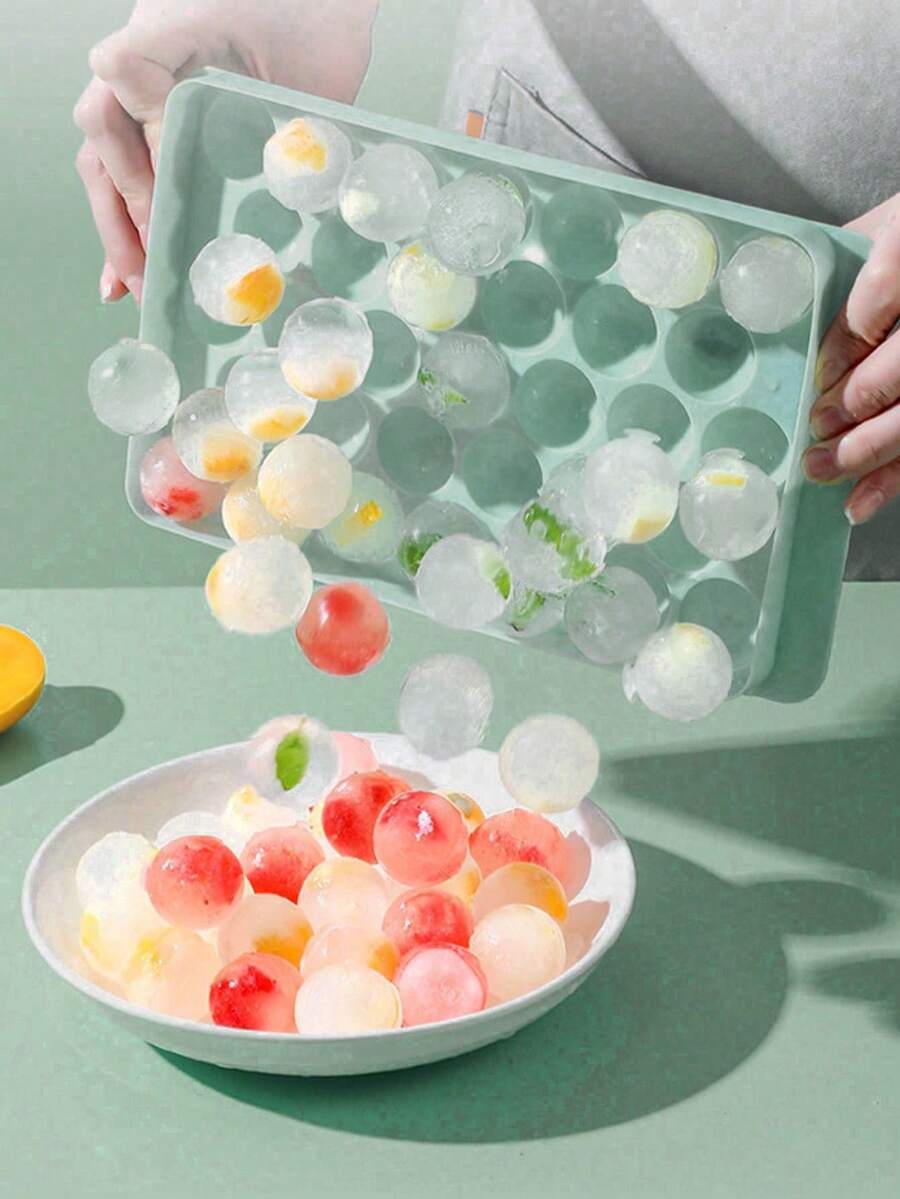 1pc/2pcs Round Ice Cube Tray With Lid And Drain Rack, 33 Grids, Homemade Ice Mold, Suitable For Refrigerator, Summer, Outdoor Camping - Multicolor - View 1