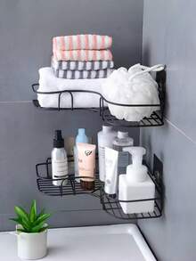 Rust-Proof Stainless Steel Corner Shower Caddy, Includes Double Hook Adhesive Strips, Multi-Tier Wall Mounted Bathroom Organizer For Shampoo, Conditioner And Cosmetics, Space-Saving Design, Durable Black Finish, Suitable For Modern Bathrooms, Shower Shelf