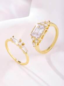 2 piezas Anillos de pareja elegantes y con chispeante circonita en forma de gota de agua, adecuados para boda, compromiso, Día de San Valentín y uso diario