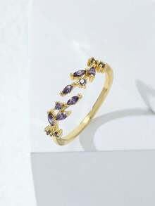 1pc Luxury Women's Ring With Artificial Zirconia Leaf Design, Suitable For Daily Wear, Gift For Friends, Christmas Gift - Multicolor - View 1