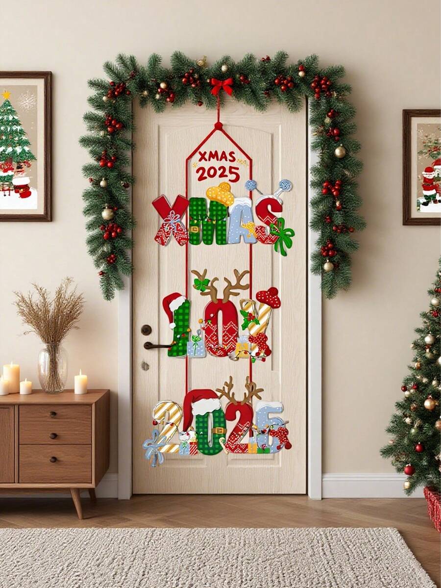 2 pezzi - Decorazione natalizia per appendere alla porta, Buon Natale 2025 Appendino per porta, Decorazione perfetta per la famiglia a Natale, Decorazione festiva per parete e portico, Striscione natalizio appeso, Decorazione da parete per feste di Natale, Decorazione per tenda della porta di Natale, Decorazione natalizia per la casa, Regalo di Natale