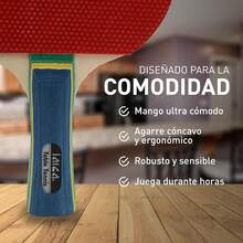 LARCA Raqueta de Ping Pong de Madera con Mango Moldeable, (Recubrimientos de Mayor Espesor para Mayor Control y Velocidad), Tennis Paddle, Tenis de Mesa, Ping Pong, Color Rojo |   Gira Pro 200 - 1 - Ver 2