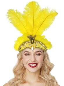 1 pieza Diadema de fascinador de Halloween con plumas, tocado de plumas y lentejuelas para mujer para carnaval, fiesta de disfraces, Cosplay, Vegas Showgirl, accesorios de Halloween, bufanda de invierno cálida, diademas para el cabello, bandanas de invierno, accesorios para el cabello de mujer