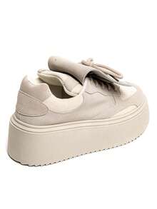 Baskets Compensating In Suede Avec Large Languette And Semelle Plateforme - Beige - View 5