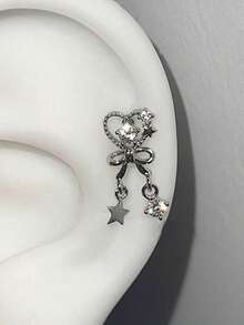 1pc Love Tassel Titanium Steel Ear Studs, Sparkling Diamond Spiral Ear Studs, Anti Allergy, Sweet And Cool, Niche Design Earrings,Ladies' Daily Party Accessories, Fashionable Jewelry, Best Friend Gifts - Silver - View 1