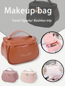 1 pezzo Borsa da viaggio per il trucco in pelle PU, custodia portatile e impermeabile, borsa cosmetica portatile da donna, borsa da toilette impermeabile di grande capacità, organizer multifunzionale antipolvere, adatta per pennelli da trucco, rossetti, fondotinta, siero, oli essenziali, palette ombretti, articoli essenziali per la camera da letto, articoli essenziali per i viaggi, articoli essenziali per i voli, articoli essenziali per gli studenti, organizer da scrivania, regalo per amici, insegnanti, madri, amanti, regalo di Ognissanti, regalo di Natale, necessità autunnale/invernale, decorazione autunnale, decorazione camera da letto