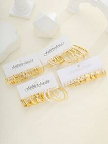 48/24/12pcs Elegant Metal Earring Set For Women, Faux Pearl Earrings, Geometric C-Shaped Stud Earrings, Suitable For Daily Wear, Parties, Holidays, Gift Set