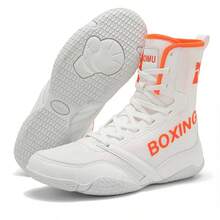 Men's Indoor Boxing Training Shoes, Rubber Sole Competition Wrestling Shoes - White Orange - View 12