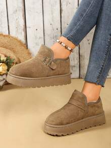 Cute Bohemian Buckle, Fashionable New Women's Hot Selling, Plus Size Snow Boots Furry Slippers Autumn/Winter New Outdoor Indoor Thick Bottom Warm Crossborder Closed Toe Fleece Boots - Khaki - View 4