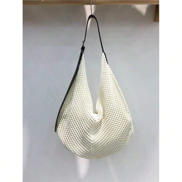 1 Stück gehäkelte Tasche mit Hohlmuster, Netz-Strandtasche, gestrickte Sommer-Schultertasche, Boho-Stil Handtasche