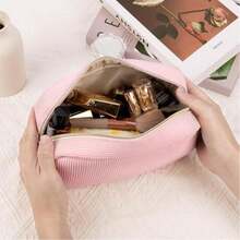 1 pieza Organizador de papelería de gran capacidad estilo coreano, bolsa de cosméticos de pana, neceser de maquillaje para damas, hecho de material de pana suave, textura cómoda, diseño de moda, amplio para contener diversos artículos de papelería y cosméticos