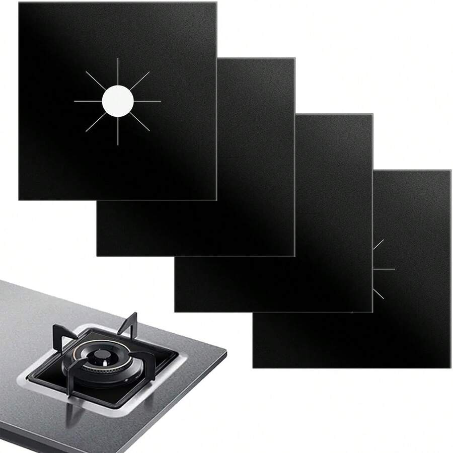 4pcs Reusable Gas Stove Burner Covers - 0.1mm Thick Double Layer Non-Stick Easy Clean Liners For Kitchen/Cooking, Gas Stove Grate Size 10.6 Inch X 10.6 Inch,