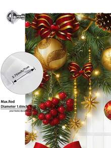 1 pieza Cortina decorativa transparente navideña, con lazo rojo, flor dorada, globo dorado, rama de pino, árbol de Navidad, adecuada para sala de estar, fiesta navideña, dormitorio, cocina, 100g/m²