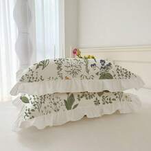 2pcs Set Floral Ruffle Print Pillow Case, Comfortable Breathable Soft Skin-Friendly, Machine Washable, Suitable For Dorm, Bedroom, Hotel, All Seasons Use - White - View 10