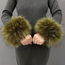 1 Pc Imitation Fur Fur Hand Loops Fur Wrist Guards Sleeve Covers Imitation Rabbit Fur Wristbands Sleeve Covers Wrist Covers - 軍綠色 - 查看 13