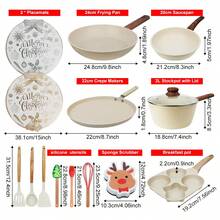 ABKOK 1pc/2pcs/3pcs/4pcs/7pcs/12pcs/15pcs Aluminium Pot Set 7.4inch Stockpot With Lid 8.3inch Wide Mouth Frying Pan 9.8inch Frying Pan Silicone Three Pieces Set Spatula Spatula Spoon Wooden Handle Suitable For Kitchen Cooking, Frying And Cooking .Multi-Piece Cookware Bundles & Single Pots Sold Separately - Mix & Match For Your Kitchen Needs