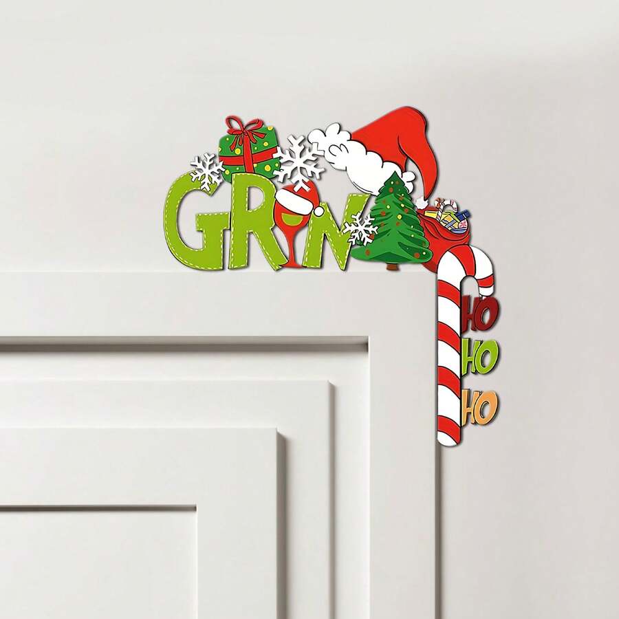 1pc, Christmas Decoration Wood Hanging Ornaments, Festive Wall Art With Santa Claus Hat And Tree, Fun Holiday Home Decoration, Festive Atmosphere Decoration, Wall Decoration, Perfect Christmas Decoration Hanging Accessories, Great Gift For Friends