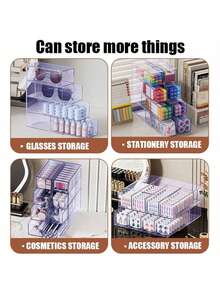 1 pieza Caja de almacenamiento de gafas y gafas de sol de 4 capas y 4 cajones semi-transparentes extraíbles, estuche de exhibición de escritorio apilable de 4 niveles a prueba de polvo, organizador de cajón de papelería