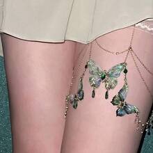 Vintage Super Fairy Green Butterfly Leg Chain Sexy Accessories Women's Thigh Decoration Tassel Body Chain European And American Hot Girl Jewelry - Chuỗi chân bướm phù thủy hàng rào - Xem 6