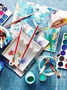 1个带4个槽位的画笔架，DIY美术画笔收纳架，水彩颜料盘，水彩丙烯油画笔架，学校用品画笔架 - 彩色 - 查看 2