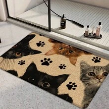 1 peça de pegada de gato, estampa gráfica de gato, série de tapetes longos, tapete interno, capacho, tapete de entrada, tapete de cabeceira para quarto, tapete de cozinha, tapete de cozinha, adequado para sala de estar, lavanderia, banheiro