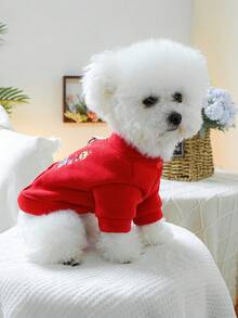 1pc Pet Clothes, Cute Dog/Cat Outfit For Small Dogs, Warm & Comfortable Hooded Sweatshirt For Autumn/Winter - Red - View 5