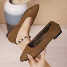 Women's Pointed Toe Flats, Suitable For Outdoor, Office, Fashion Solid Color Warm Lining Shoes For Autumn/Winter