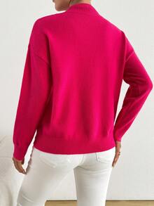 Plus Mock Neck Drop Shoulder Sweater - Hot Pink - View 2