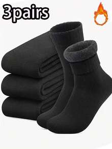 3双装男士冬季保暖袜，加厚绒面混纺徒步袜，加固趾跟，柔软耐穿，经典加大码40、45，适合户外活动、冬季穿着，保暖装备，绒面质感，穿着舒适，保暖装备购物袋（1/3双），舒适袜子